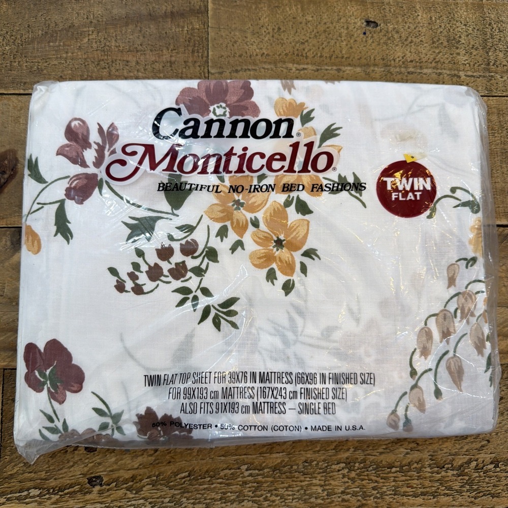Vintage Cannon Monticello Twin Flat Sheet Floral Sealed Muted Colored Flowers